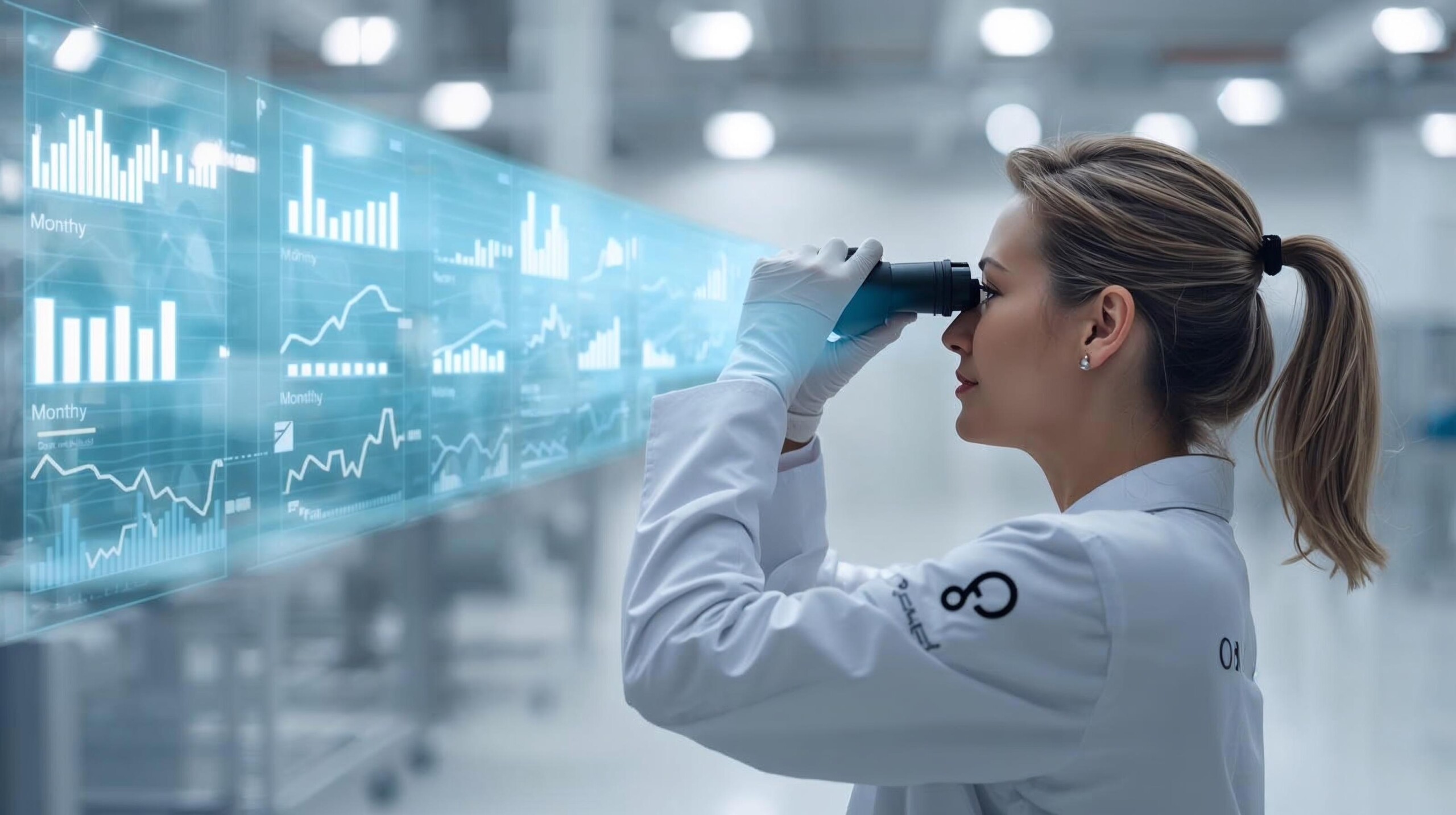 gerente de qualidade observa o futuro usando graficos