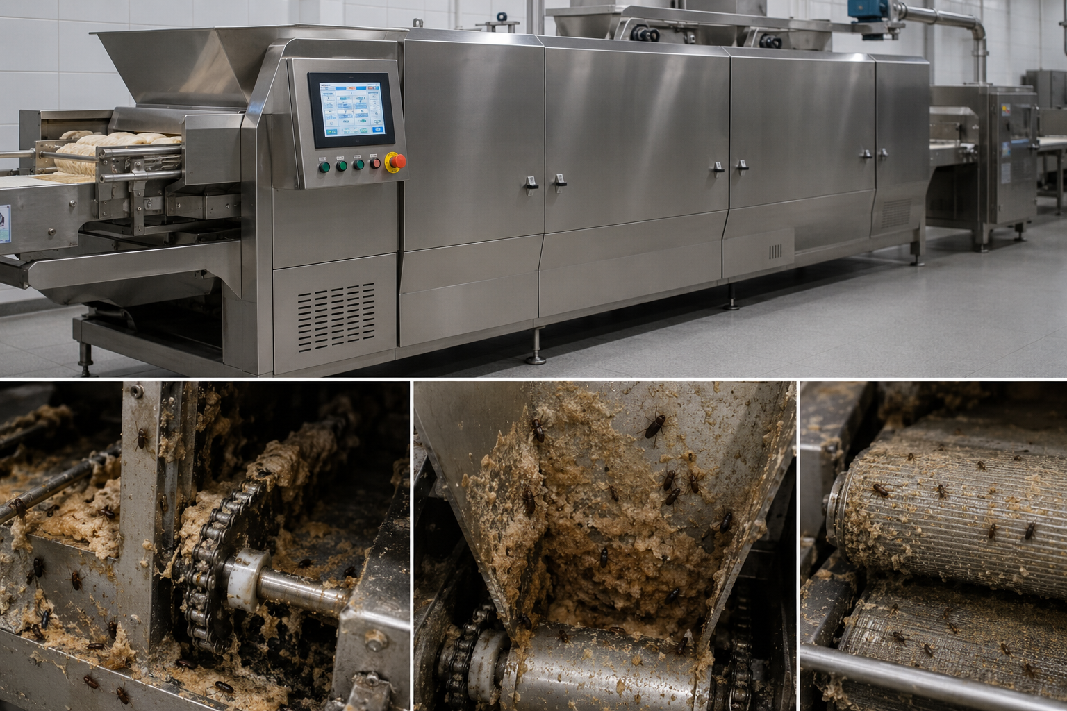 Equipamento contaminado com resíduos e pragas